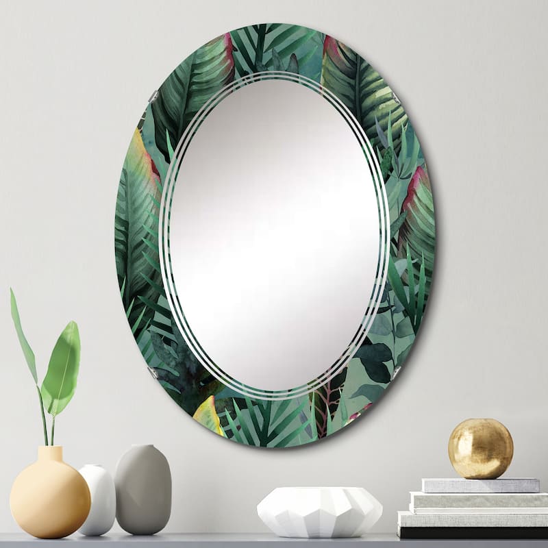 Designart 'Tropical Palm Leaves In Jungle' Printed Traditional Wall Mirror - 20in.x30in.