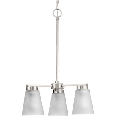 Tanner Collection Three-Light Brushed Nickel Transitional Chandelier - 16.62 in x 16.62 in x 21.5 in