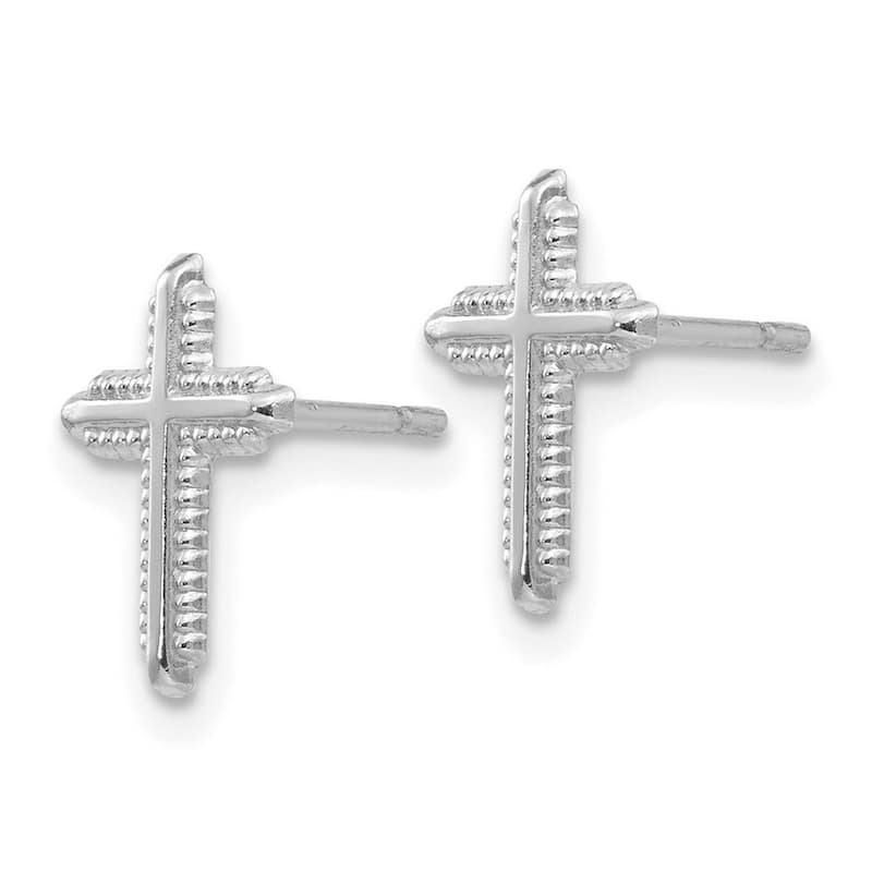 Curata 14k White Gold 10x7mm Textured Polished Cross Post Earrings