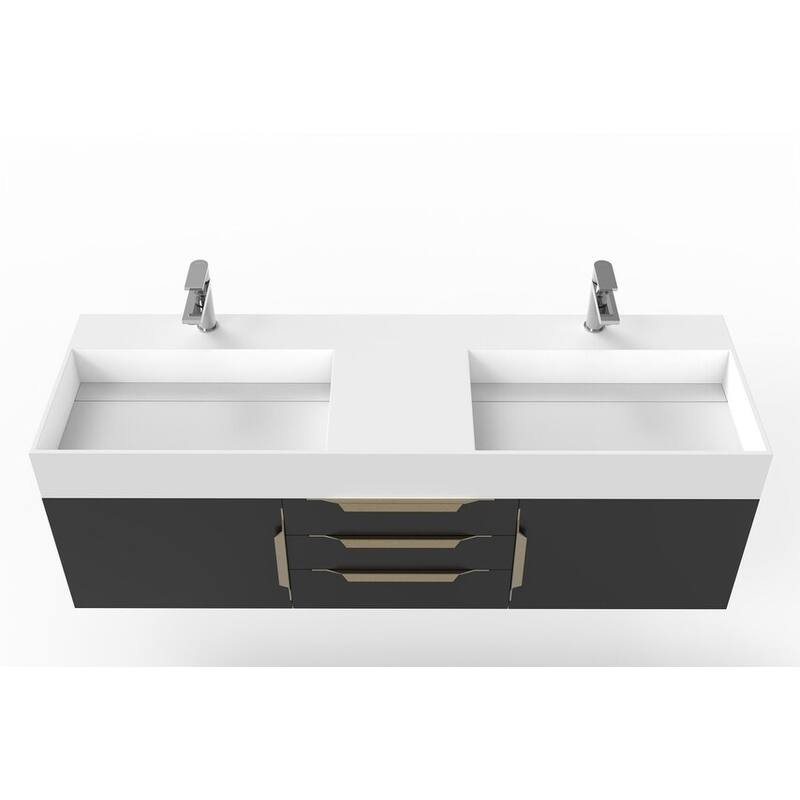 Amazon 60" Wall Mounted Bathroom Vanity Set w/ Black Top