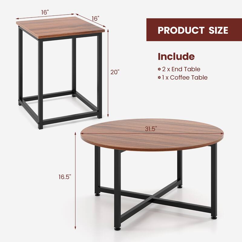 Gymax Round Nesting Table Set of 3 Modern / Farmhouse Coffee Table w/2