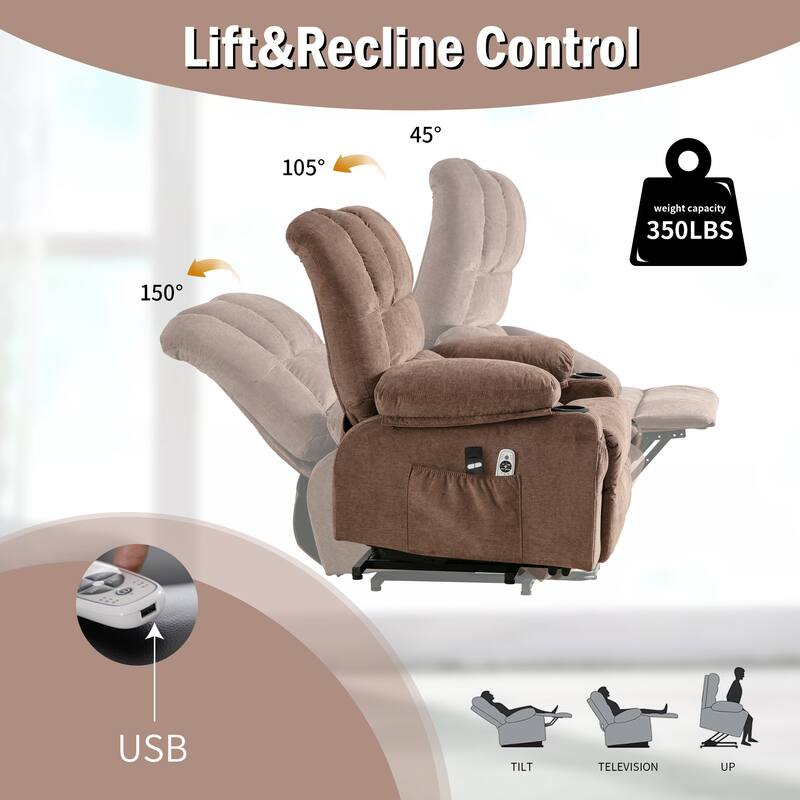 Power Lift Recliner Chair for Elderly with Massage and Heat, Ergonomic Electric Recliner Chair Single Sofa w/USB & Cup Holders