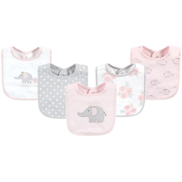 slide 1 of 1, Hudson Baby Infant Girls Cotton Bibs, Pink Gray Elephant, One Size - Pink Gray Elephant - One Size One Size - Pink Gray Elephant