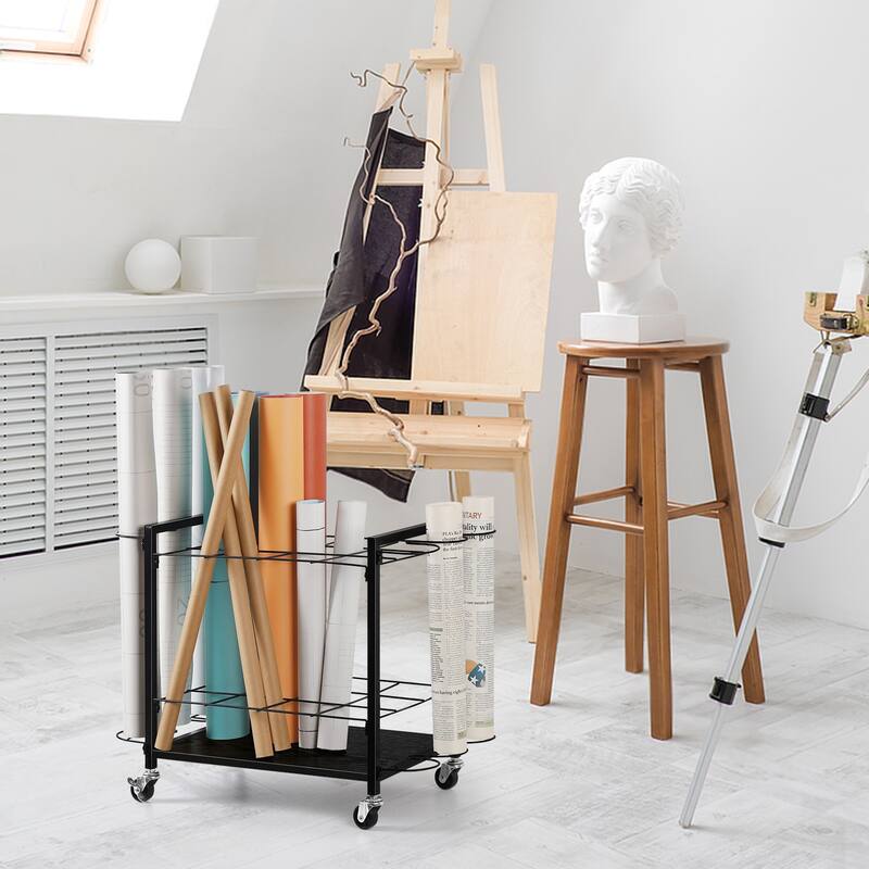 Storage Rack Cart,12 Slots Blueprint Holder with Wheels to Storage Poster