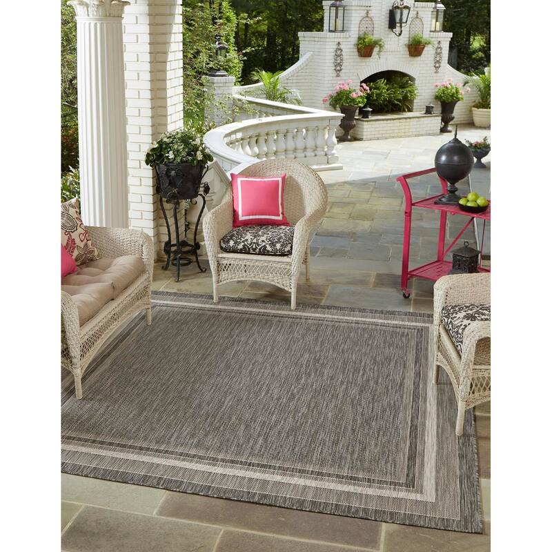 Outdoor Dimension Collection Area Rug - Black - 7'10" Square