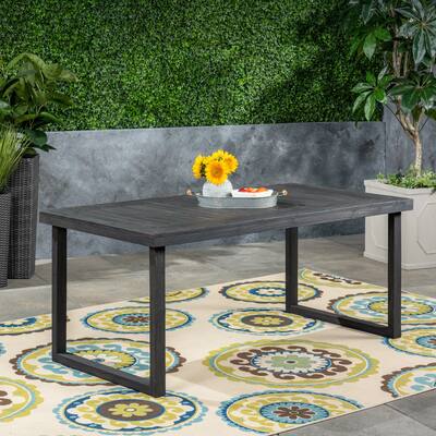 Roomfitters Outdoor Dining Table, 69" Rectangular Acacia Wood Patio Table with Modern Frame for Garden or Deck, Dark Gray