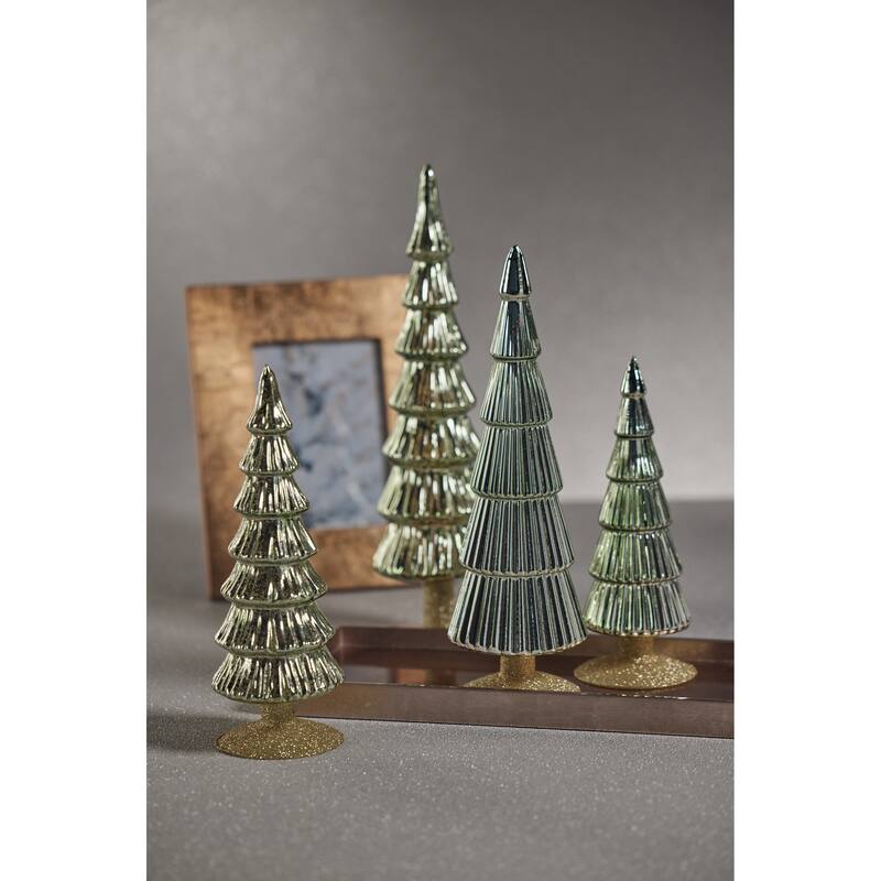 Merrigan 15.25" Glass Tree on Gold Glitter Base, Set of 2