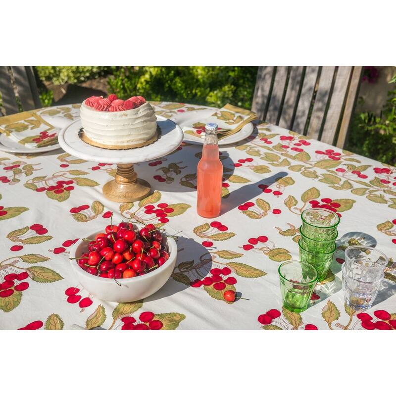 Couleur Nature Cherry Tablecloth - Red/Green - 71" x 142