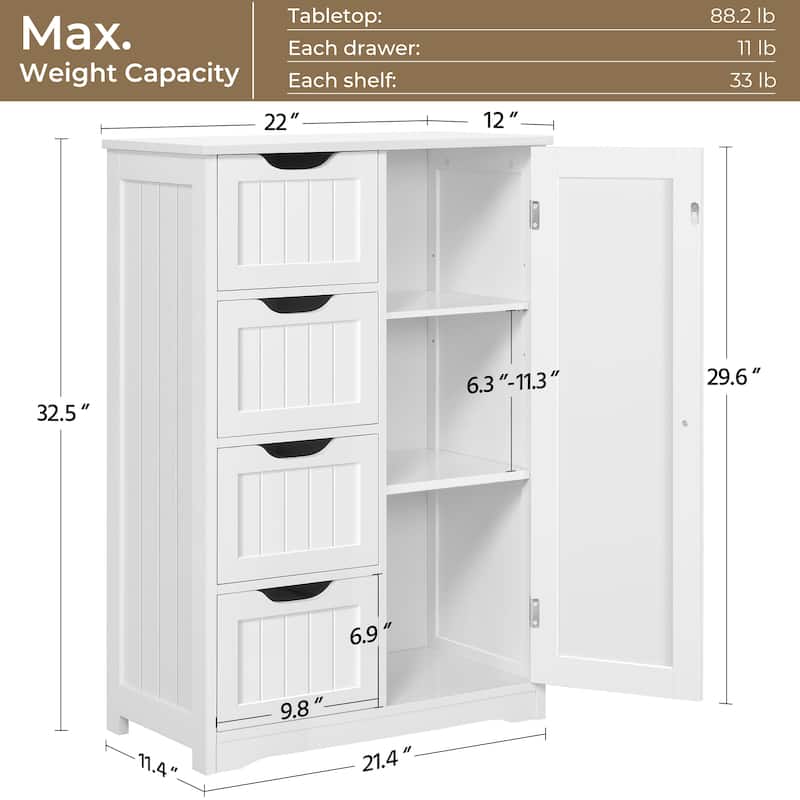 Yaheetech 4-Tier Wooden Bathroom Floor Cabinet for Bathroom Kitchen Bathroom, Livingroom