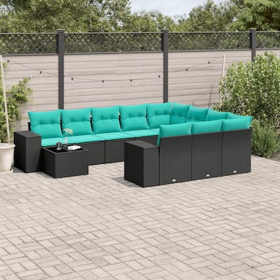 vidaXL 11 Piece Patio Sofa Set with Cushions Black/Brown/Gray Poly Rattan - 24.4 x 24.4 x 27.2