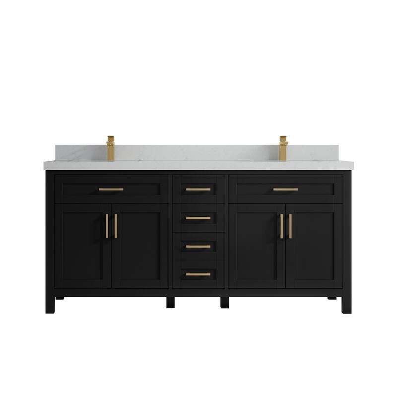 Willow Collections 72 in. W x 22 in. D Double Sink Bathroom Vanity with Countertop - 2"Carrara Quartz - Black