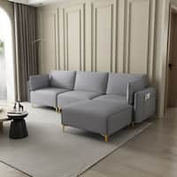L Shape Sectional Sofa with USB, Modern Luxury 4 Seat Living Room Sofa ...