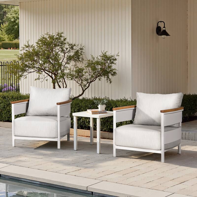 Rhodes 29" Upholstered Teak & Aluminum Patio Arm Chair Birch Gray Chenille - Gray