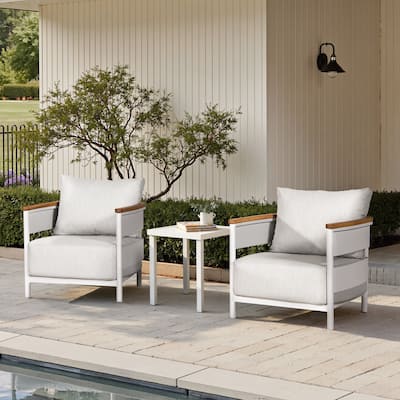 Rhodes 29" Upholstered Teak & Aluminum Patio Arm Chair Birch Gray Chenille