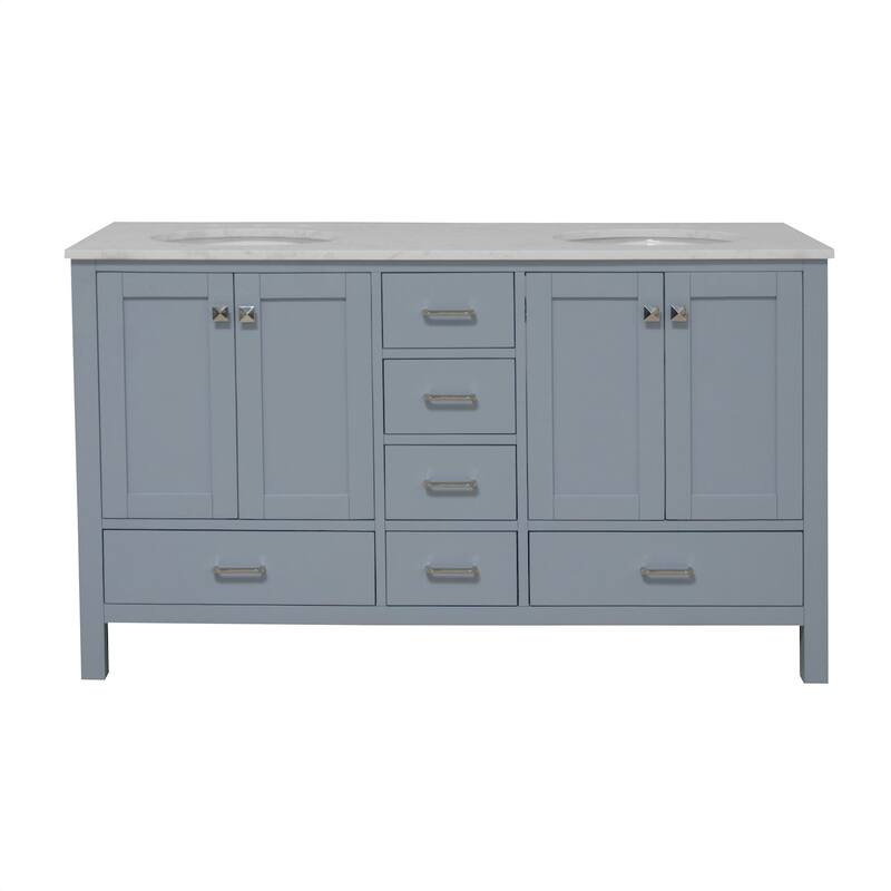 KitchenBathCollection Horizon 60" Double Bathroom Vanity with Engineered Carrara Top