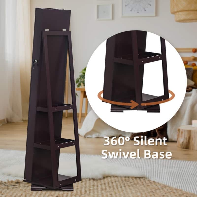 Brown Mirror Storage Cabinet 5 Tiers Rotatable Wooden Painted