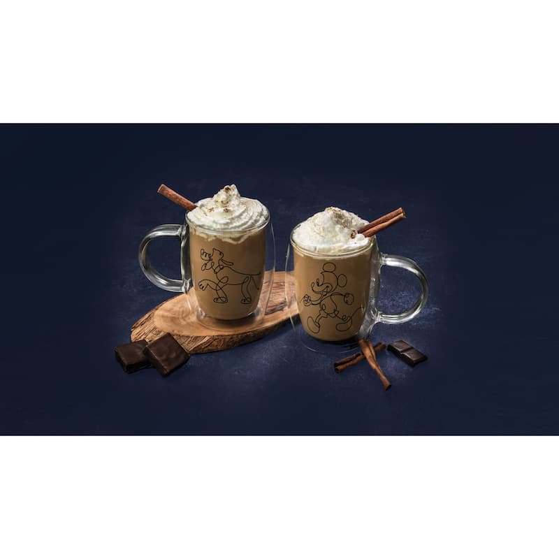 JoyJolt Disney Mickey and Pluto Glass Coffee Mugs - Set of 2 - 13.5 oz