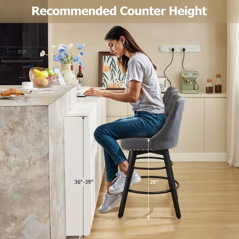 Bar Stools Set of 2, Modern Swivel Counter Height Bar Stools with Back and Wood Legs