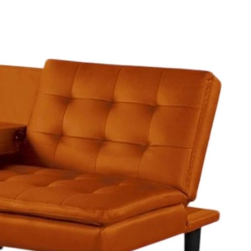 Berie Futon Sofa Bed, Drop-Down Tray, Cupholders, Orange Faux Leather
