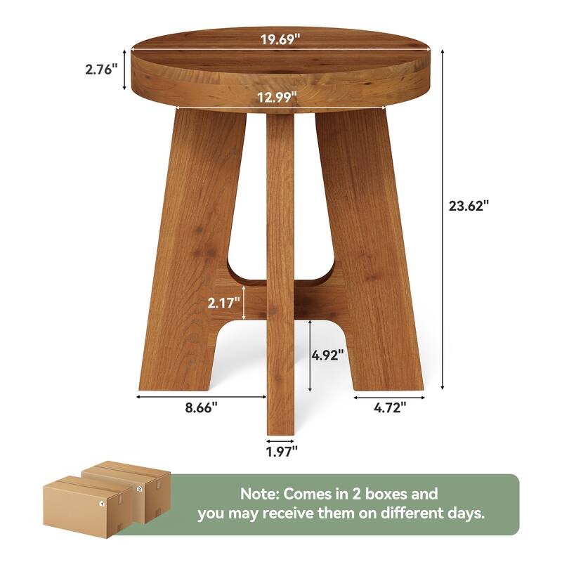Solid Wood Round End Table, Farmhouse Small Round Side Table