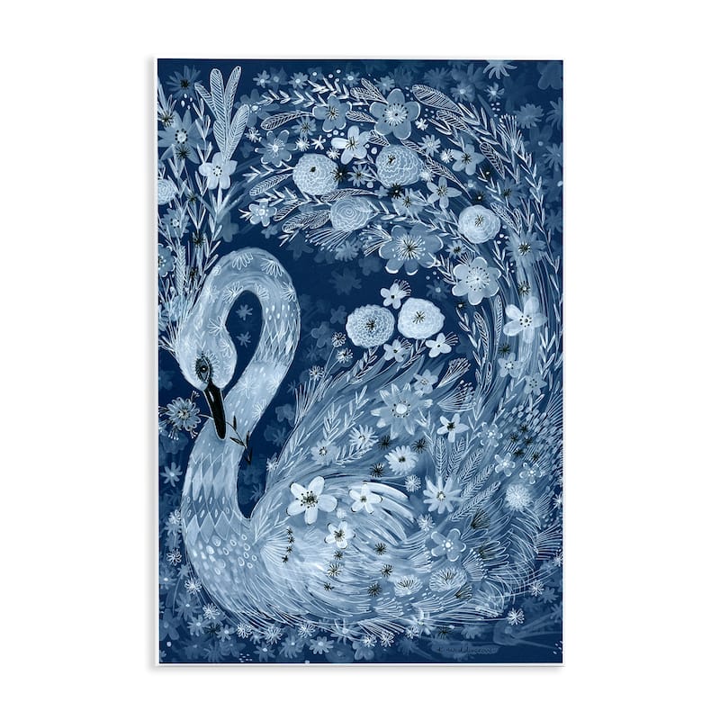 Stupell Swirling Florals Swan Wall Plaque Art Design By Kay Widdowson - 13 x 19
