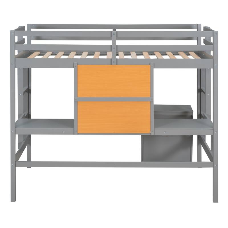 Twin Size Loft Bed with Desk, Writing Board, and 2 Drawers Cabinet - Gray