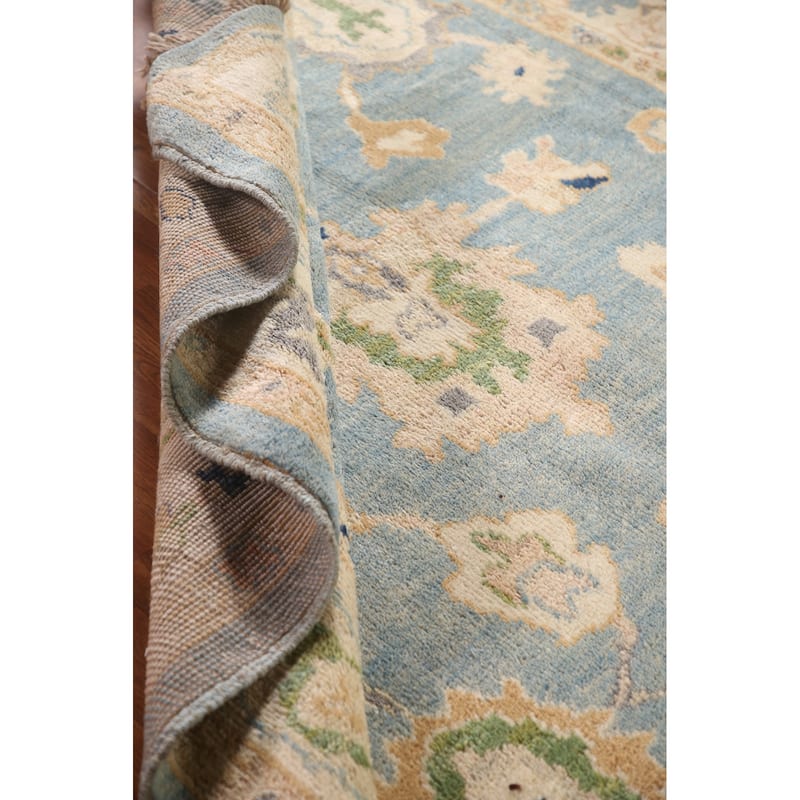 Blue Oushak Turkish Area Rug Hand-knotted Wool Carpet - 6'5"x 9'1"