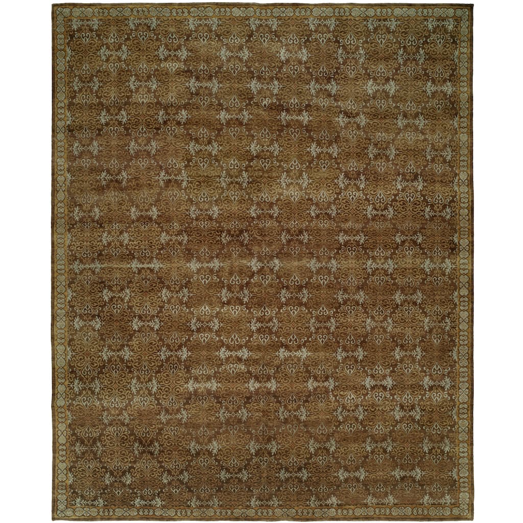 Transitional Brown Hand-Knotted Wool Area Rug