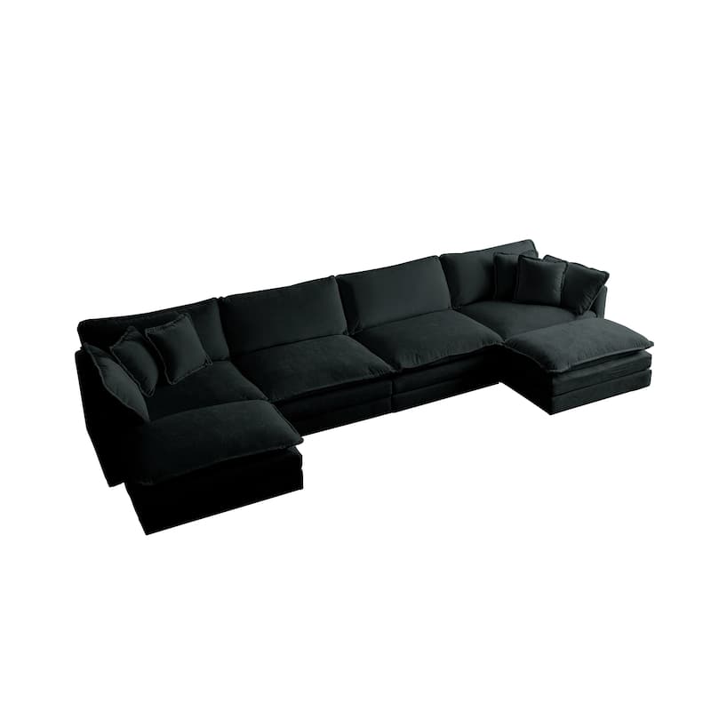 GDFStudio - Vale 4 Seater Sectional Sofa with Double Ottomans and Pillows