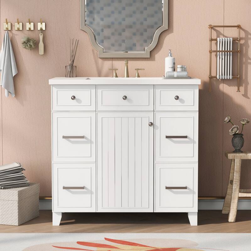 GDFStudio - Zyra Wood 36" Bathroom Vanity - 36"+Resin sink - White