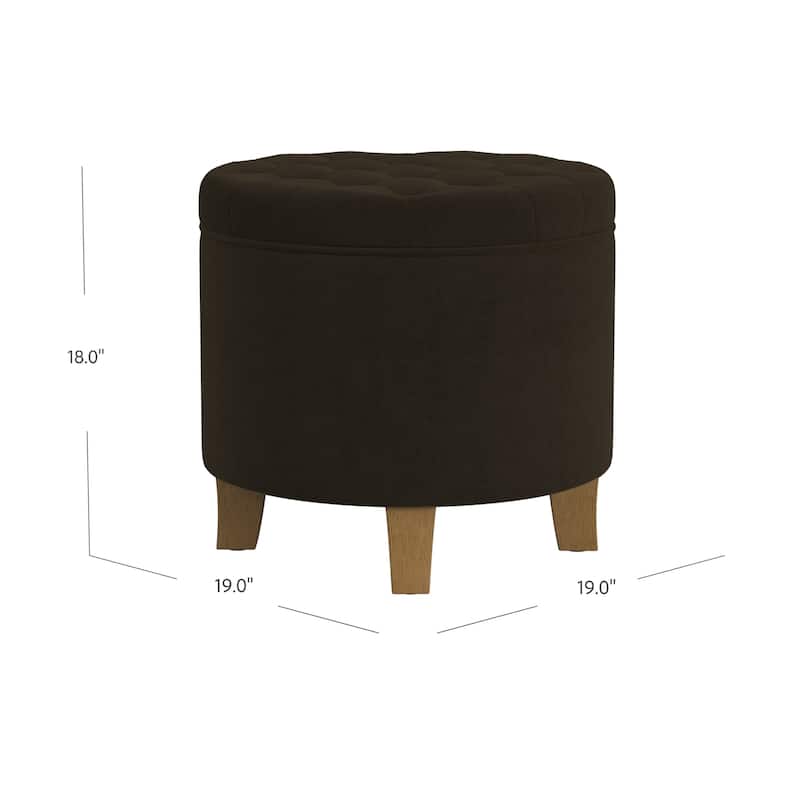 Wes Round Storage Ottoman, Chocolate Brown Velvet, Hardwood, 19 Inch