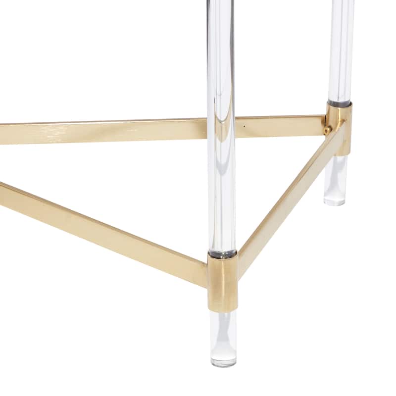Gold Metal Console Table with Mirrored Top and Acrylic Legs