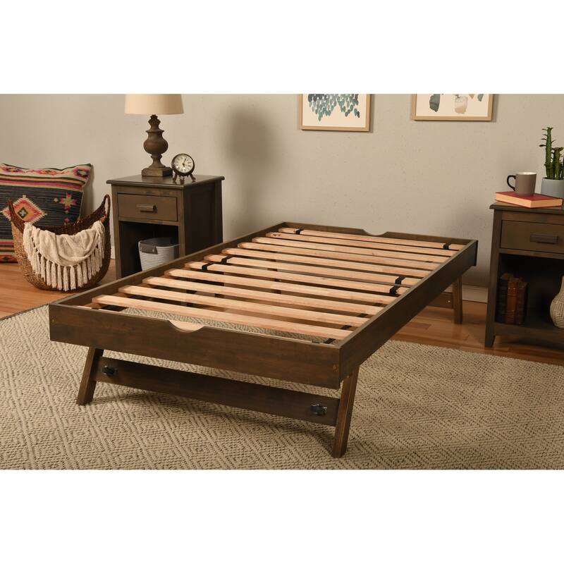Somette Boho Pop Up Bed in Rustic Walnut Finish with Tray (Mattress Not Included)