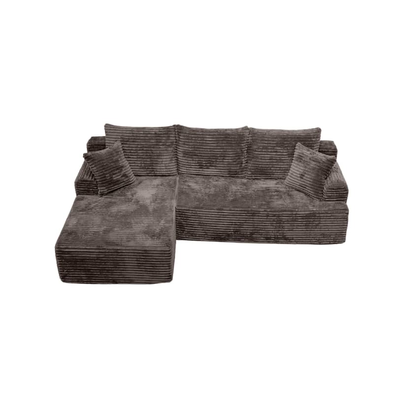 L-Shaped Corner Sectional Sofa Set with Side Chaise Lounge, Soft Foam Cushion Modular Sofa Corduroy Leisure Couch