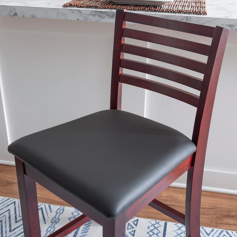 Linon Piedmont Faux Leather/Fabric 24-Inch Ladder Back Counter Stool