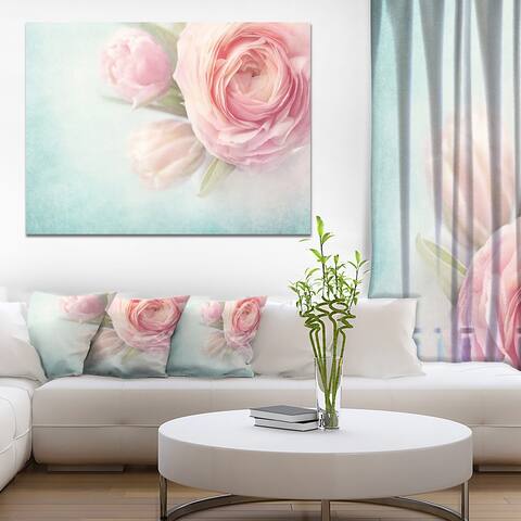 Designart 'Pink Flowers against Blue Background' Floral Canvas Artwork Print