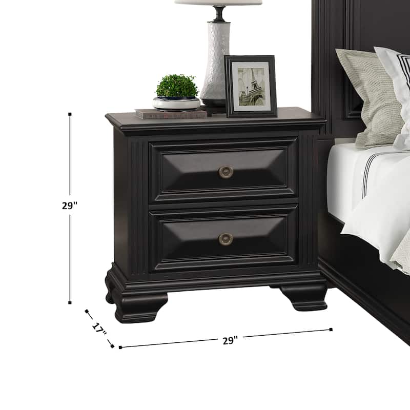 Roundhill Furniture Renova Vintage Black 2-Drawer Nightstand