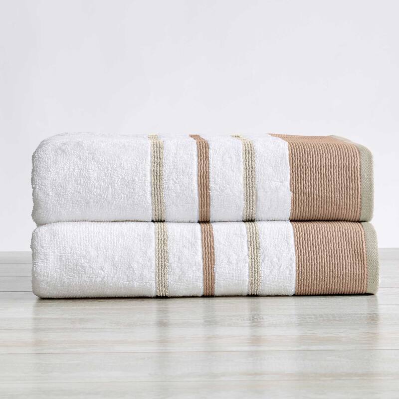 Linery & Co. Luxury Cotton Decorative Towel Set. - Bath Sheet (Pack of 2) - Dusty Rose / Cappuccino.