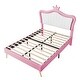 preview thumbnail 24 of 32, Remote Control LED Lights Bed Frame, PU Upholstered Princess Bed with Crown Headboard, Wood Slat Platform Bed