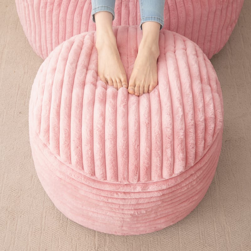Round Corduroy Pouf Ottoman 20-inch/26inch - 20"D x 20"W x 15"H - Pink