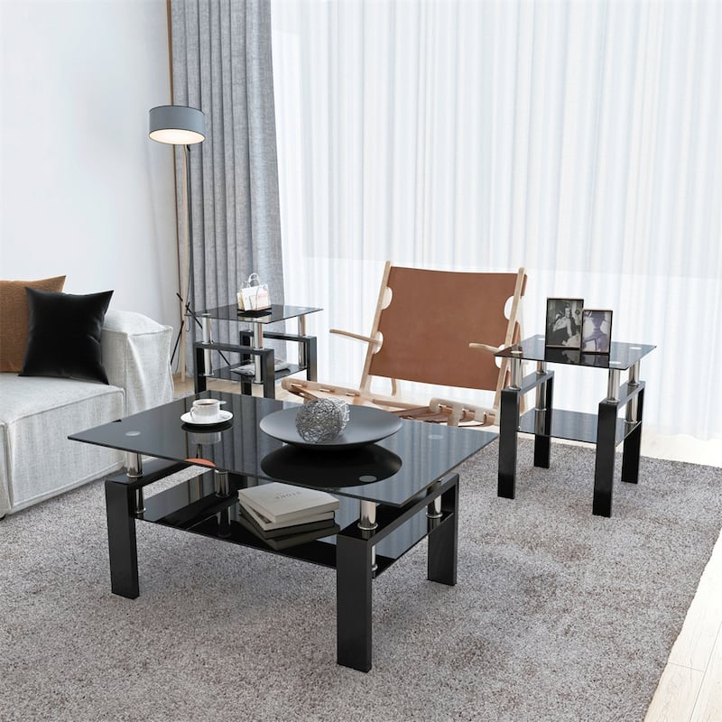 Modern Tempered Glass End Table (Set of 2)