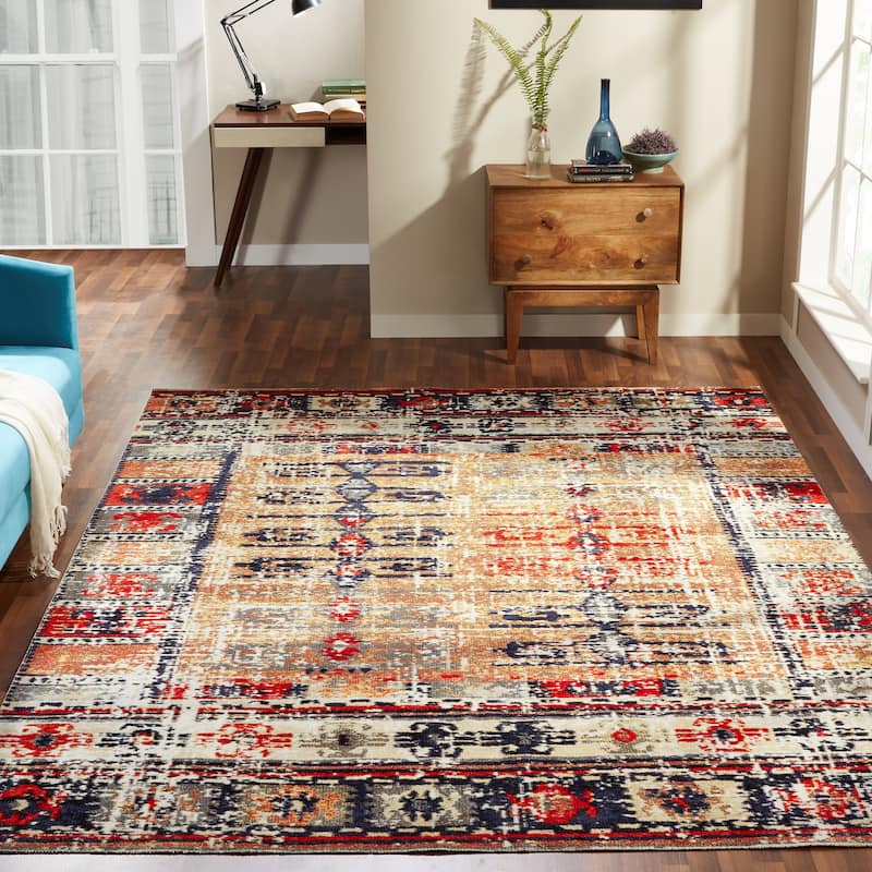 Porch & Den Pollard Distressed Multicolor Geometric Indoor/ Outdoor Area Rug