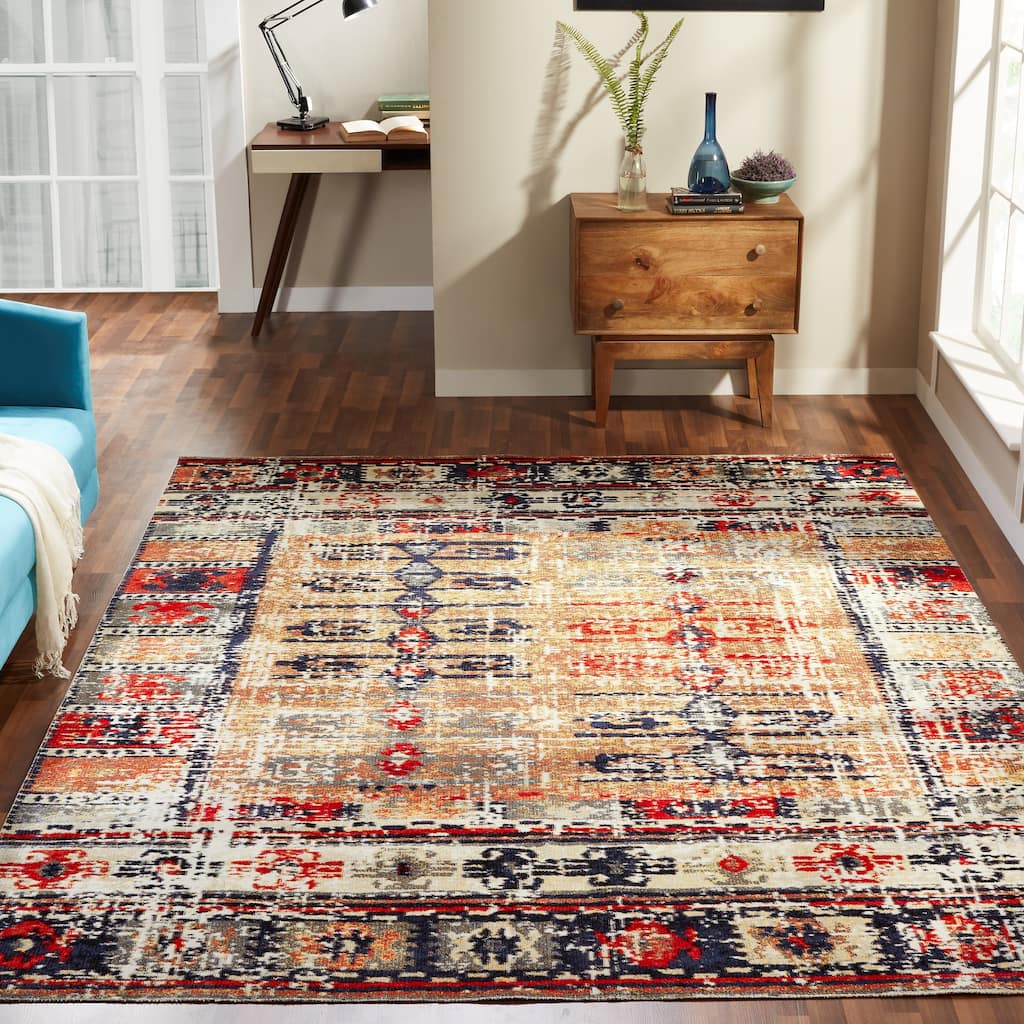 Porch & Den Pollard Distressed Multicolor Geometric Indoor/ Outdoor Area Rug