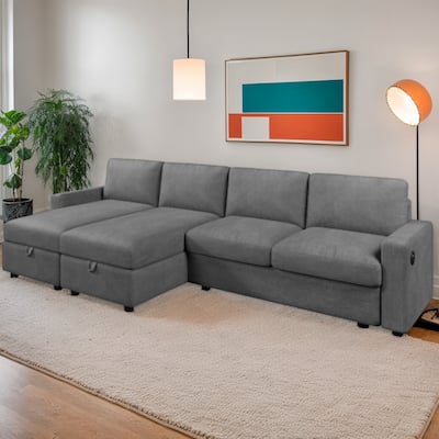Convertible Sectional Sofa with Two Storage Chaise Lounges & USB Ports by Harper&Bright Designs