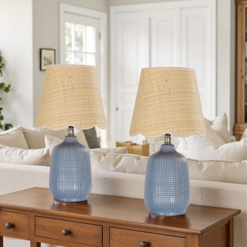 Traditional Ceramic Woven Table Lamp for Living Room - 2 Pack - Navy Blue