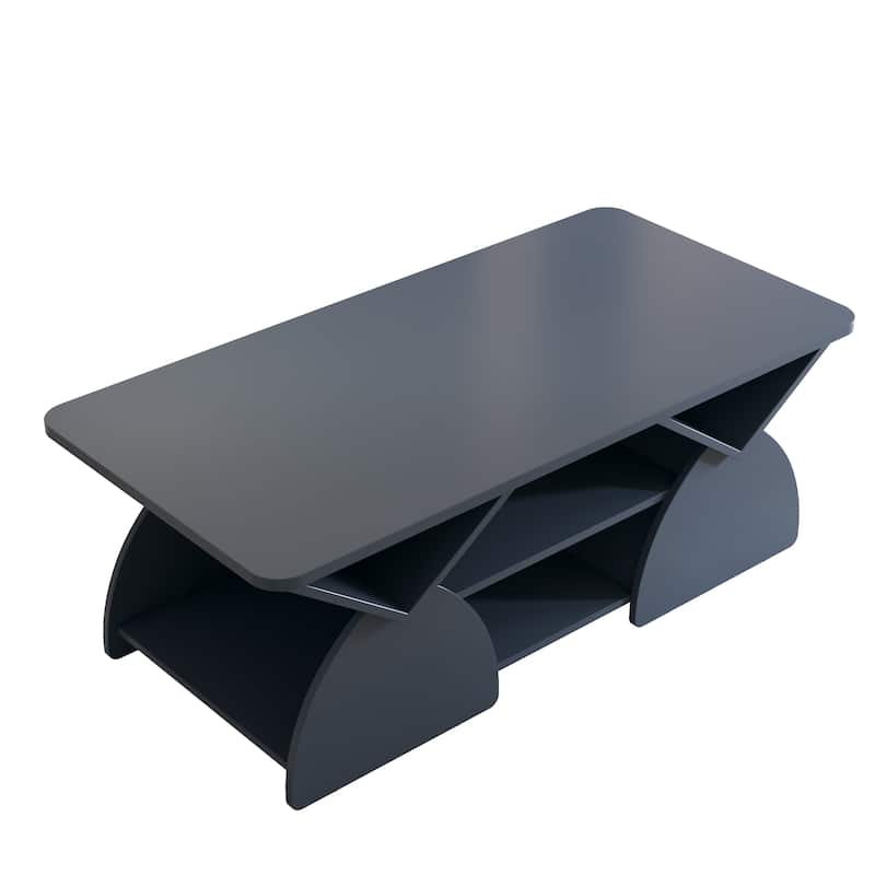 Engineered wood rounded corner rectangular coffee table for living room, easy assembly storage table