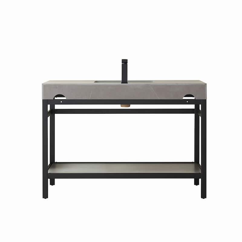 Funes 48" Single Vanity, Metal Support with Stone Top and Mirror - 48''x22''