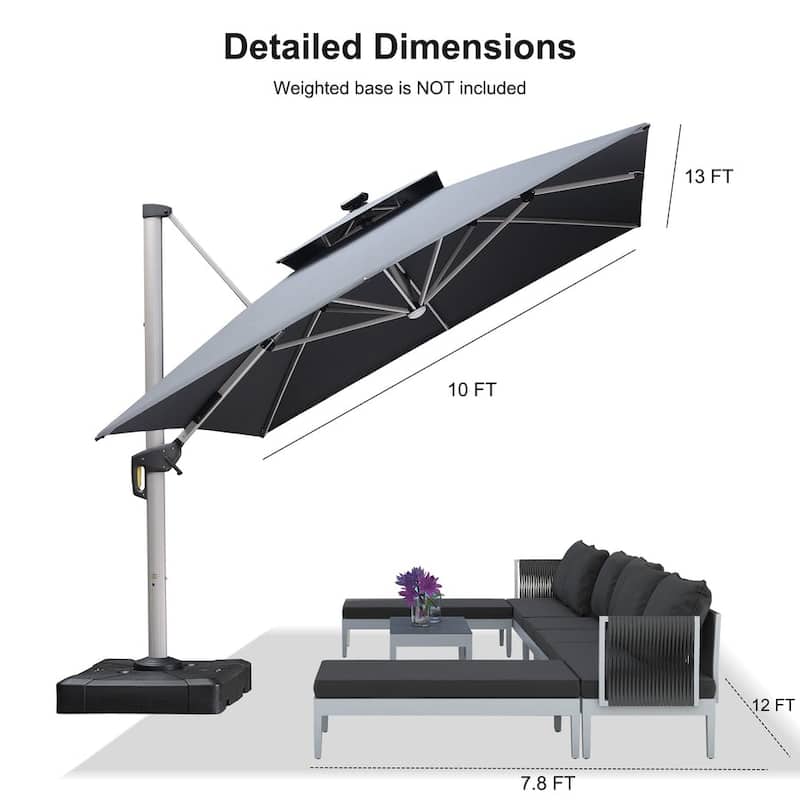 PURPLE LEAF Double Top LED Rectangle Patio Cantilever Umbrella