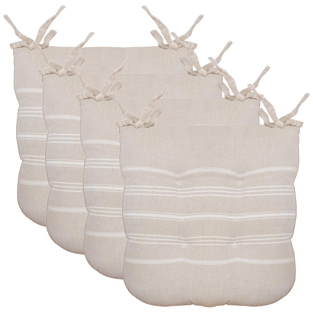Fabstyles Tufted Fouta Cotton Set of 4 Chairpads with Ties - 16x16