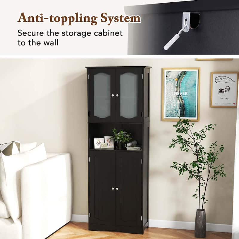 Costway 64.5" Tall Bathroom Cabinet with Tempered Glass Doors - See Details
